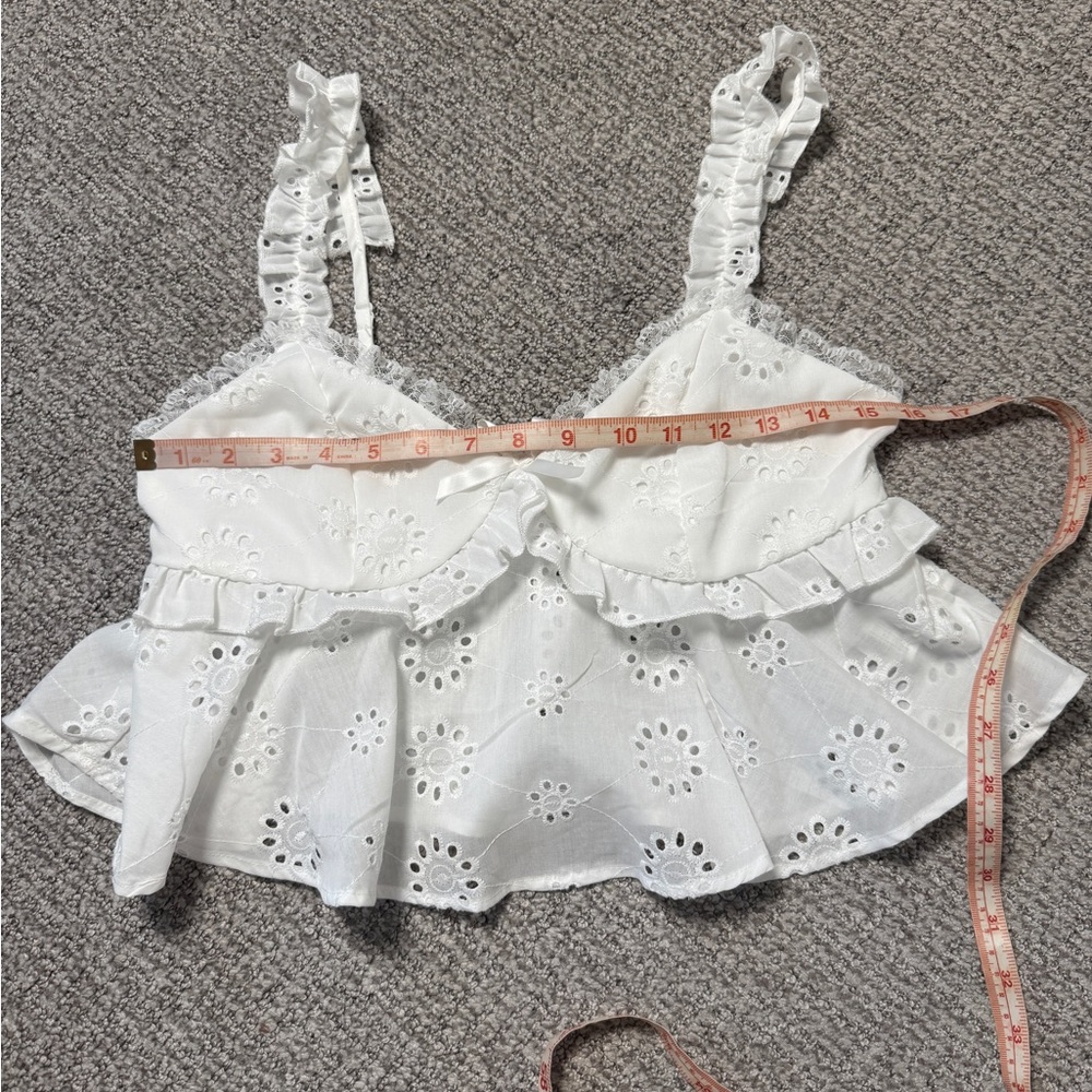 SHEIN White Eyelet Ruffle Peplum Cami Tank Size Medium - Picture 10 of 11